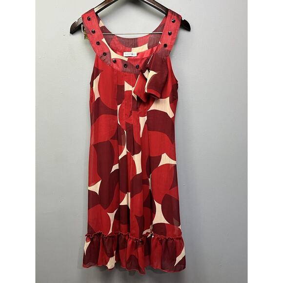 Kaely‎ n-Max dress Womens Size 6 Sleeveless Geometric Beaded Red Circle - Picture 1 of 8